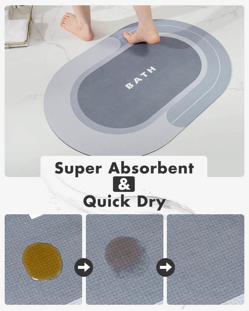 MontVoo Bath Mat - Non Slip, Quick Dry, Stain Resistant Bath Mat Rug for Bathroom Floor - Easy Care Shower Rug for Outside Bathtub - 17"x27" Grey