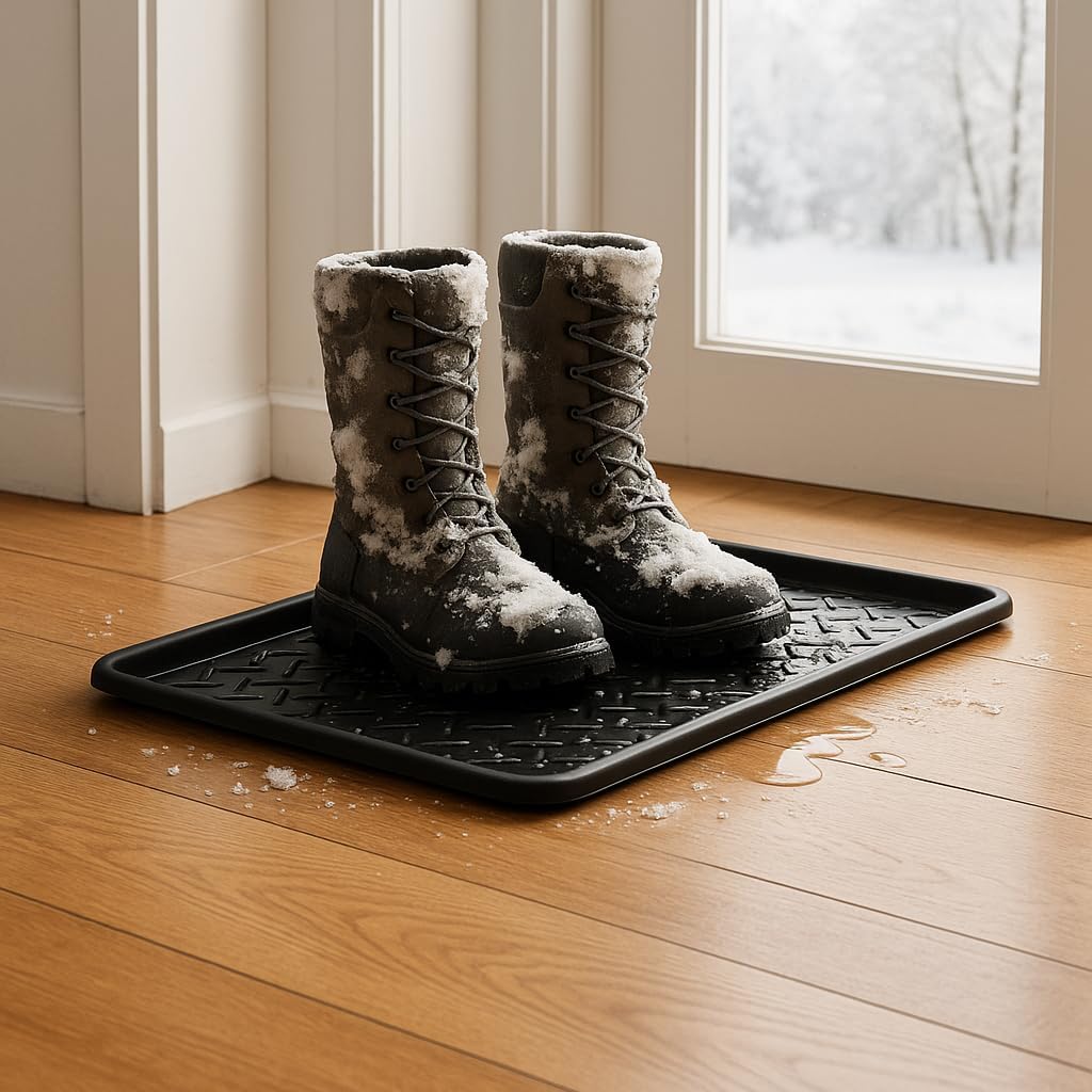 Rubber Boot Tray Scraper Mat – 13/16″ Thick, 32″ × 16″ Heavy-Duty Floor Protection Mat for Shoes, Indoor Outdoor Use