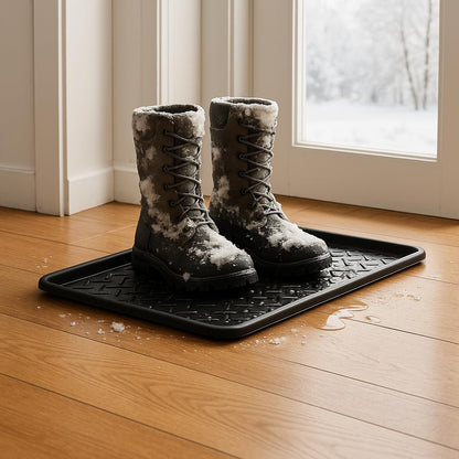 Rubber Boot Tray Scraper Mat – 13/16″ Thick, 32″ × 16″ Heavy-Duty Floor Protection Mat for Shoes, Indoor Outdoor Use