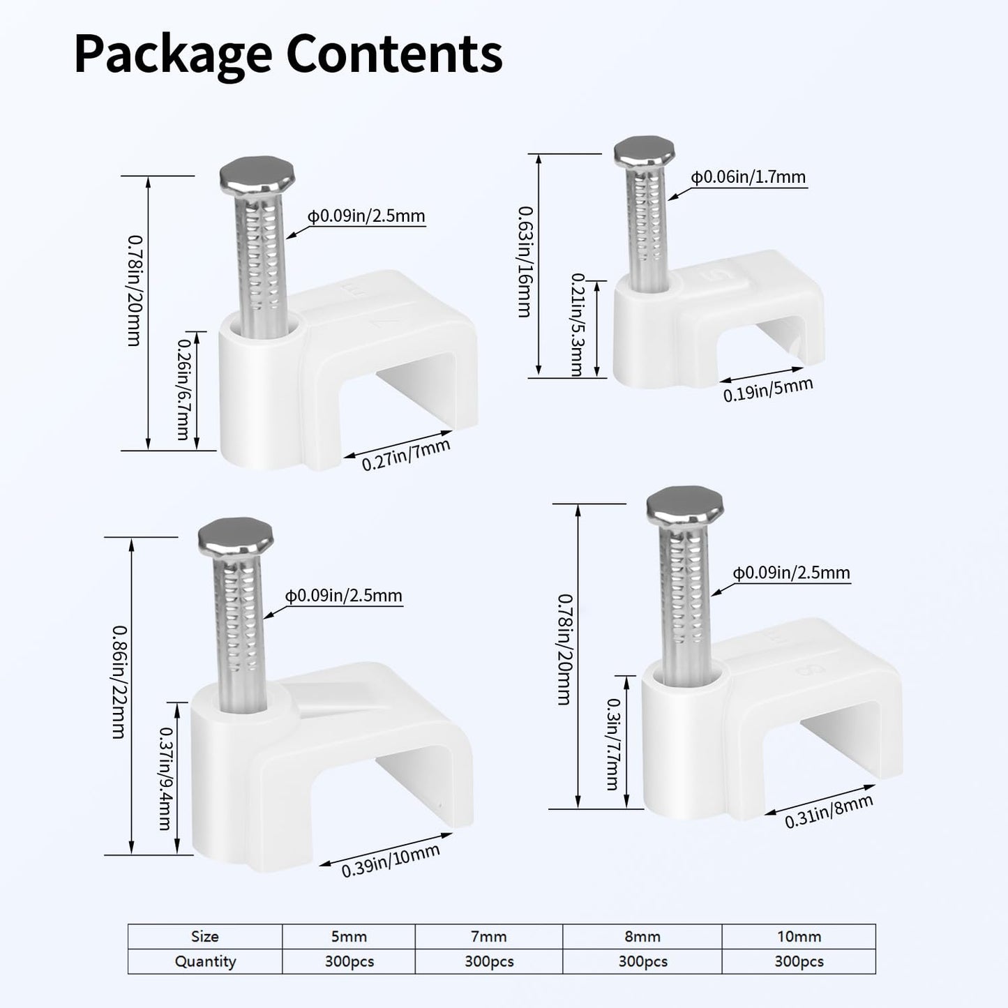 LeMotech Cable Clips, 1000pcs 8mm Wire Wall Clips with Steel Nails, Coaxial Nail Clamps for Cable Cord Management RG6 RG59 CAT5e CAT6 RJ45 Ethernet Cable Clamps, White