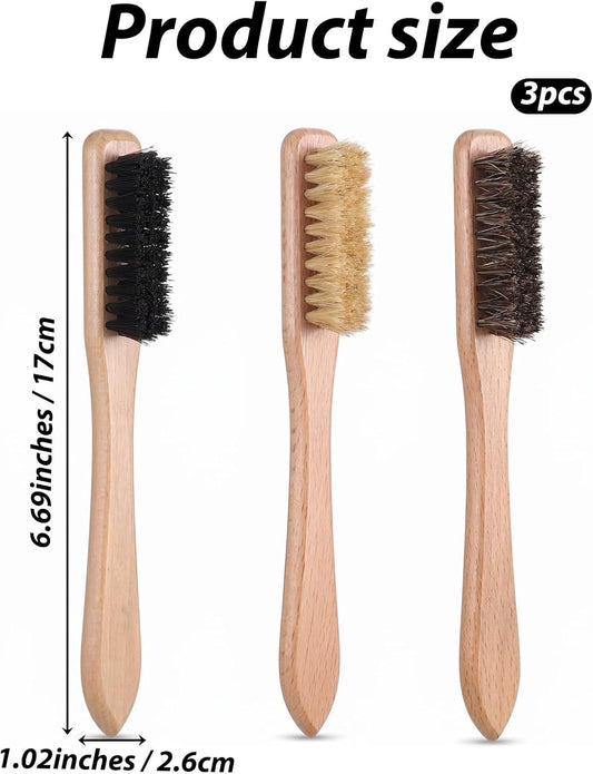 Gjinxi 3pcs Wood Laundry Stain Brush Set Tough Stain Remover Boar Bristle Brushes for Cleaning Clothes Furniture Fabric Leather Sofas Knits Cotton Linens Shoes Car Seats Boots Bags Hat Cashmere Wool