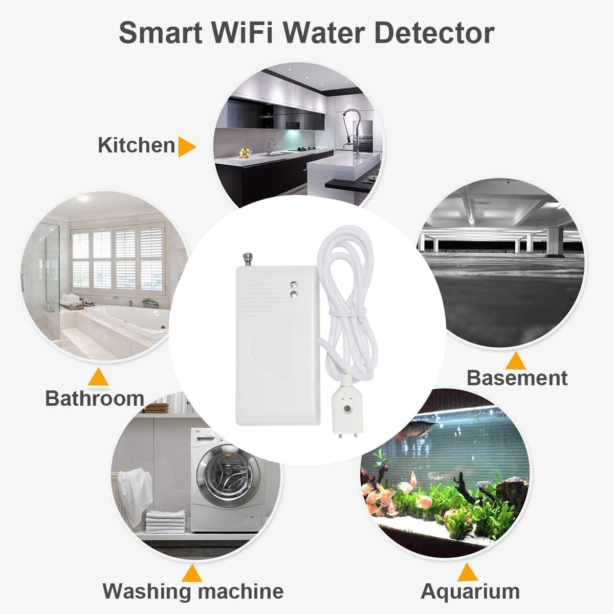 Water Level Leak Alarm with 16.4Ft 2 Sensors,120dB Strobe, Metal | 9V Battery-Powered, Dual Sensors Float Switch and Leak Probe, Adjustable Volume, For Sump Pump Dishwasher Under Sink Basement