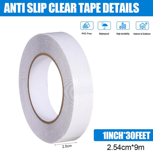 Anti Slip Tape Clear 1" x 30Ft Non-Slip Stair Treads Tape Grip Tape Outdoor Indoor Waterproof Friction Tapes for Bathtubs Wooden Steps
