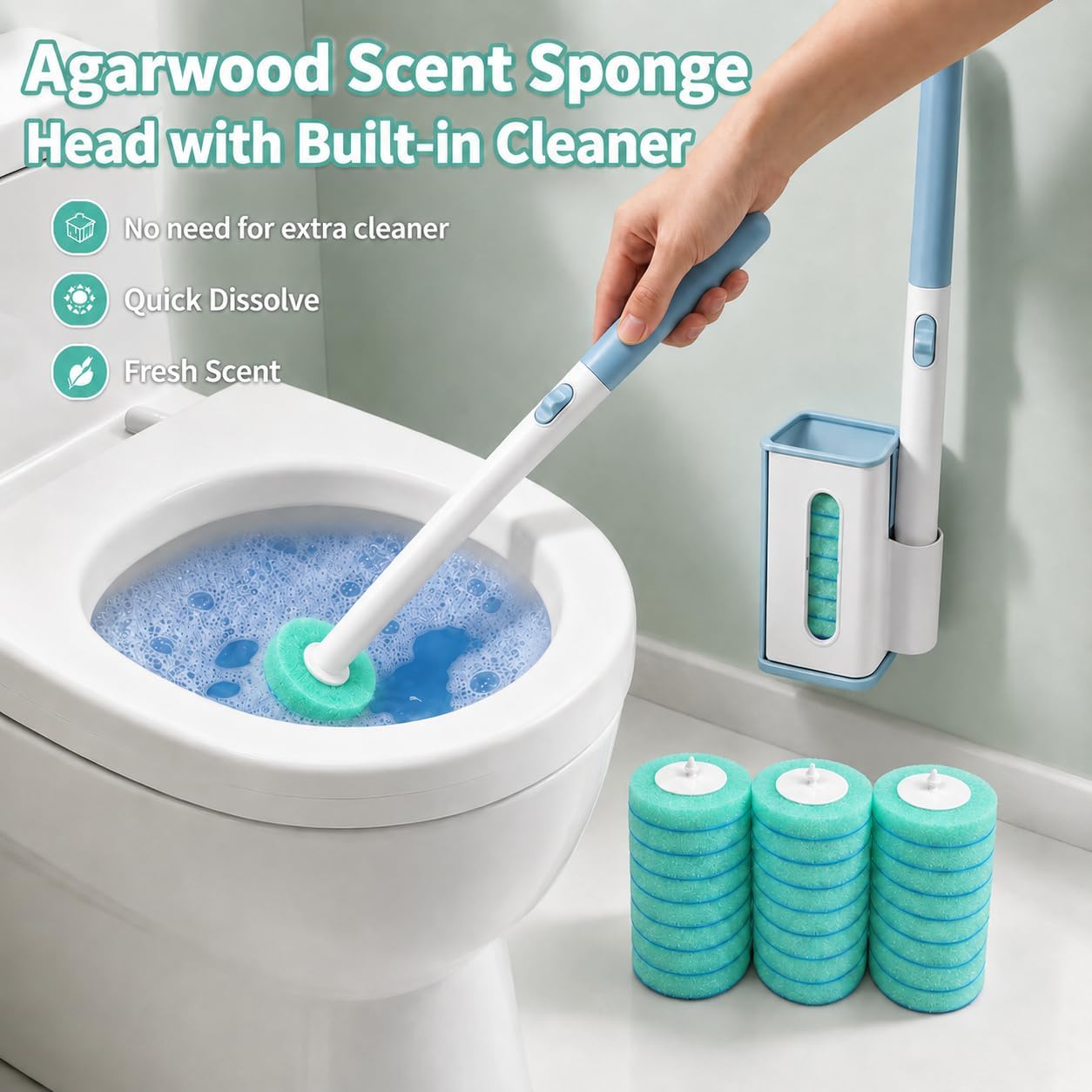 RV Toilet Brush, RV Accessories, Wall Mount Toilet Brush, 64 Toilet Refills | Hands Free Toilet Brush, One-Button Release, RV Toilet Brush and Holder Set, Compact Design, Camper Bathroom Accessories