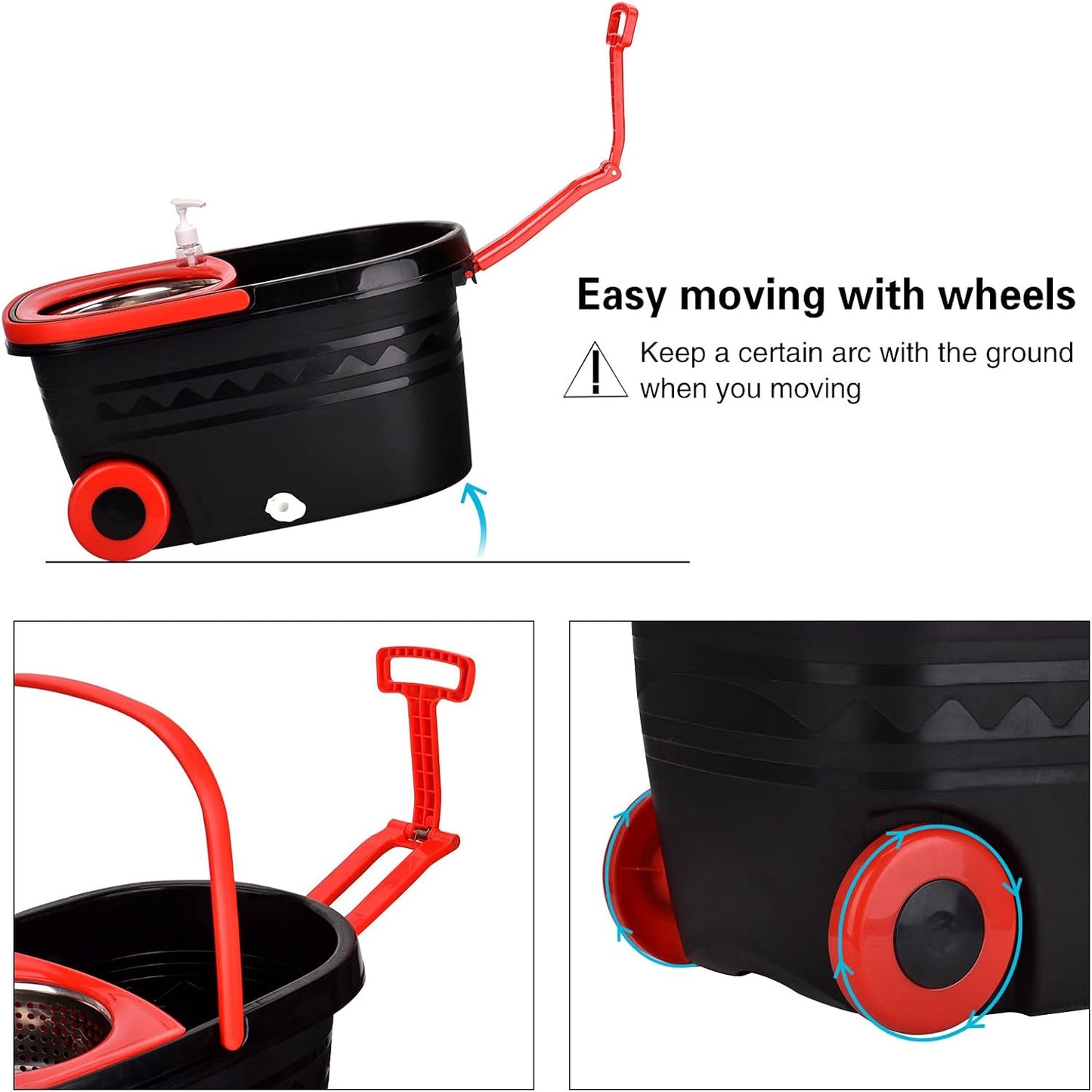 Spin Mop and Bucket with Wringer Set, 360° Spinning Mop Bucket System with 3 Microfiber Mop Replacement Heads and 50" Stainless Steel Adjustable Handle for Floor Cleaning