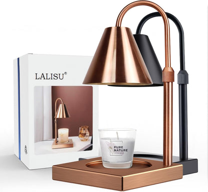 LALISU Candle Warmer Lamp, Stepless Dimming Candle Warmer Lamp with Timer & Dimmer Height Adjustable Compatible with Jars Scented Wax for Home Decor (Metal Base-Black)