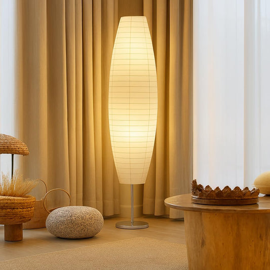 LIGHTACCENTS Paper Floor Lamp Set of 2, 59" Tall Modern Standing Lamps for Living Room, Bedroom, Dorm, Apartment, Asian Style Rice Paper Shade Lantern Lights, 2-Pack