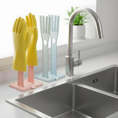 Kitchen Dish Glove Holder Reusable Plastic Dishwashing Gloves Drying Rack, Rubber Mitten Clothes Dryer Washing Sink Holders Stand Towel Hanger for Dish Gloves Rags Sponge Food Bag Organizer(Blue)