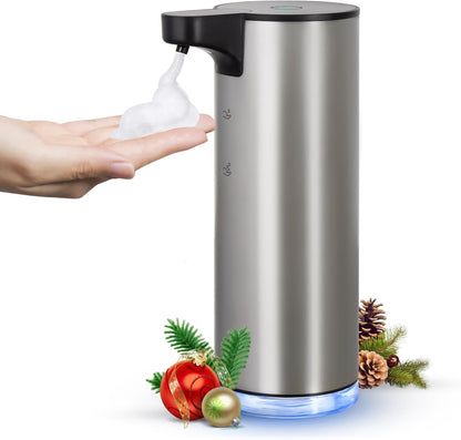 LAOPAO Automatic Soap Dispenser Foaming: Rechargeable Touchless Soap Dispenser Stainless Steel Foam Soap Dispenser for Bathroom Hand Soap Pump for Kitchen Xmas Gift, 9oz, White