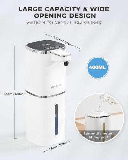 2 Pack Automatic Foaming Soap Dispenser, 13.5oz/400mL, USB Rechargeable,9- Adjustable Foam Levels, IPX5 Waterproof, Touchless & Wall/Tabletop Use for Kitchen Bathroom, Black