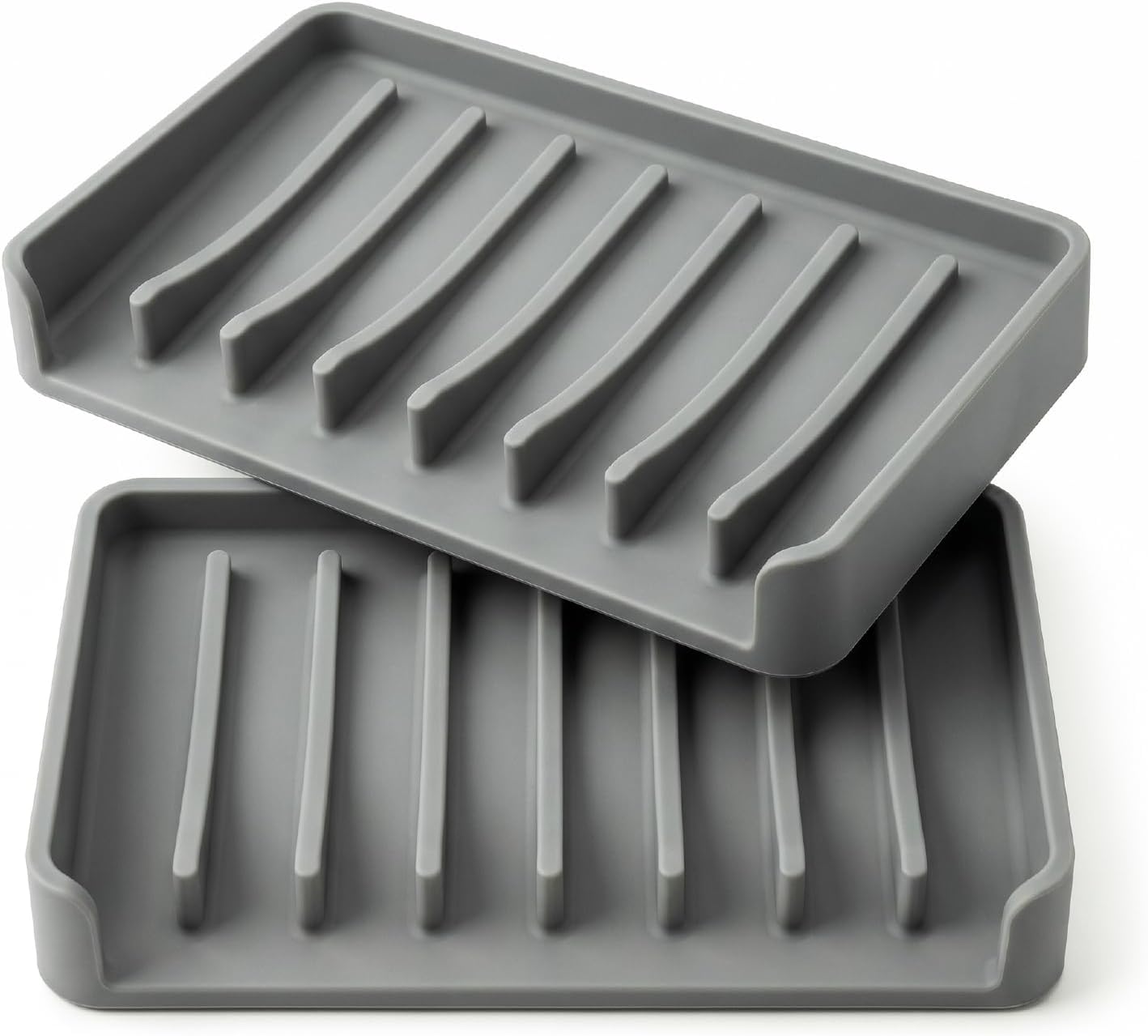 Bathway Silicone Soap Dishes for Shower, Self-Draining Bar Soap Holder Non-Slip Sink Organizer Tray for Sink, Bathroom & Kitchen, Keeps Bar Soap Dry& Dishwasher Safe, Black & Black (2 Pack)