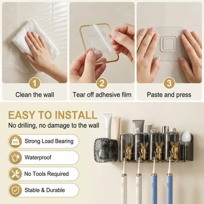 HIENIXA Toothbrush Holders for Bathrooms Wall Mounted Toothbrush Holder with 4 Large Storage Slot Tooth Brush Holder 4-Cup