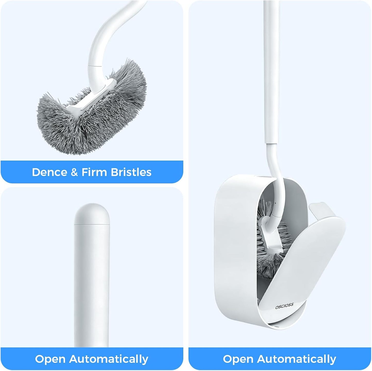 Toilet Bowl Brush and Holder, OSCIOSS Toilet Brush Set with Ergonomic Design, Compact Size, Durable Bristles, RV Toilet Brushes & Holders for Dead Corner Clean (White, 1pack)