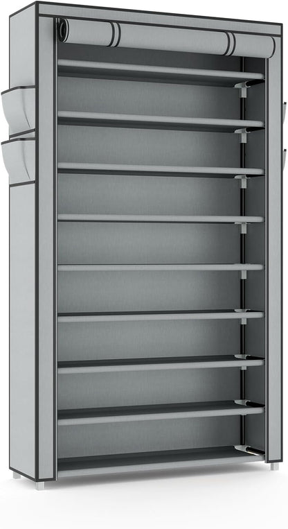 VILICK Shoe Rack with Cover Narrow Shoe Organizer with 4 Side Pockets 10 Tier Tall Shoe Storage Holds 18-22 Pairs Shoes and Boots Shoe Rack for Closet Entryway Garage