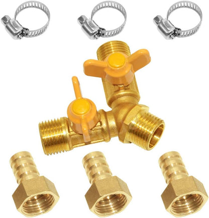 Beduan 3 Way Shut Off Ball Valve, 3/8" Hose Barb 2 Switch Brass Y Shaped Valve