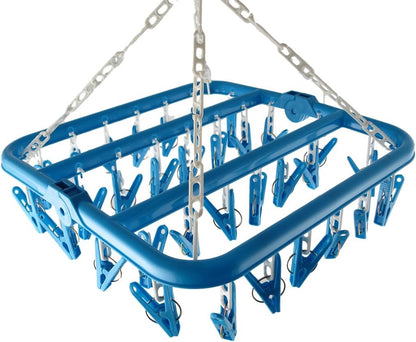 Clip and Drip Hanger Clothes Hanger Drying Rack 32 Clips (Blue)