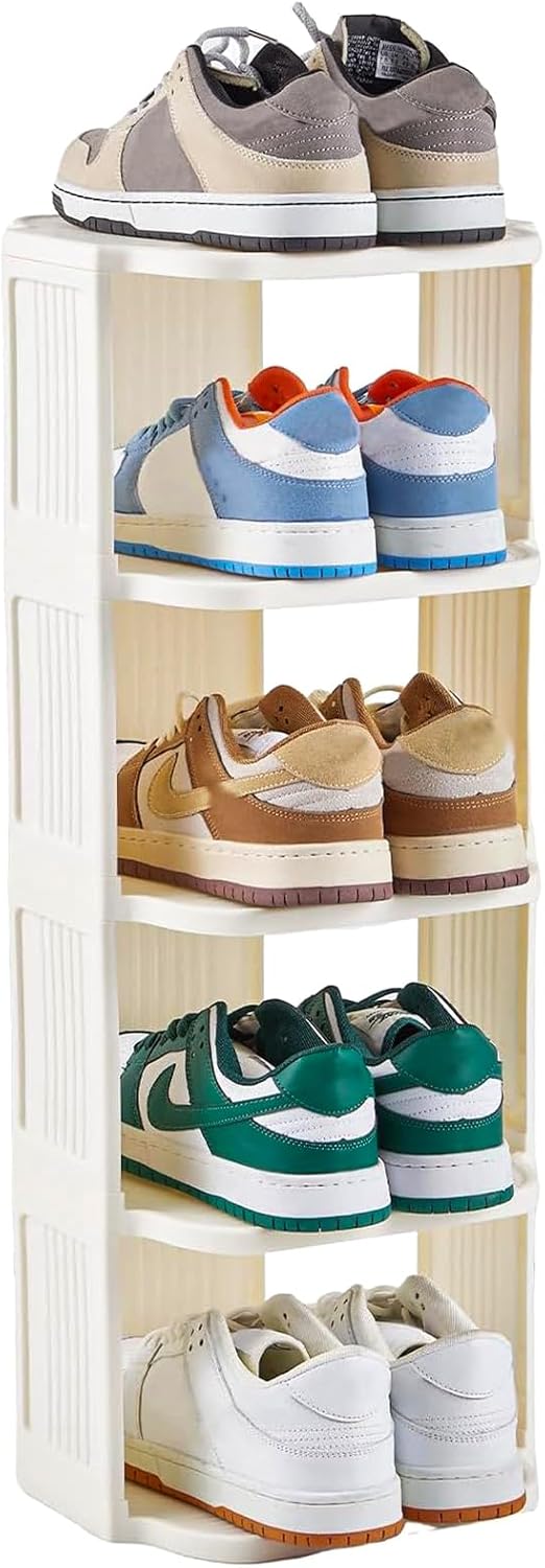 UFORU Small Shoe Rack, 5 Tier Plastic Vertical Shoe Rack for Small and Narrow Spaces, Free Standing Shoe Organizer for Closet, Entryway