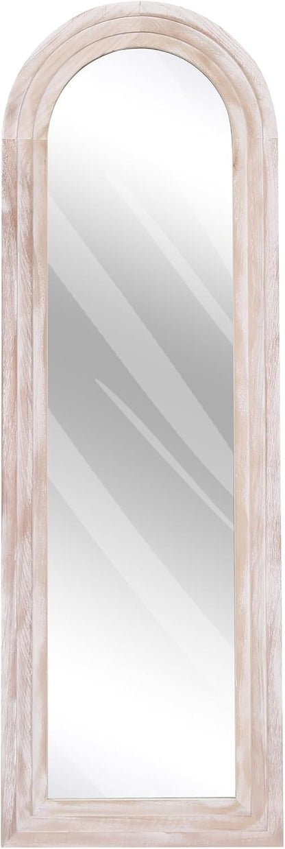 ZHUNFA Arched Full Length Mirror with Solid Wood Frame | 65x22 Farmhouse Wall Mirror Full Length with Stand, Vertical Hanging, Leaning Standing for Bedroom,Living Room, Rustic White