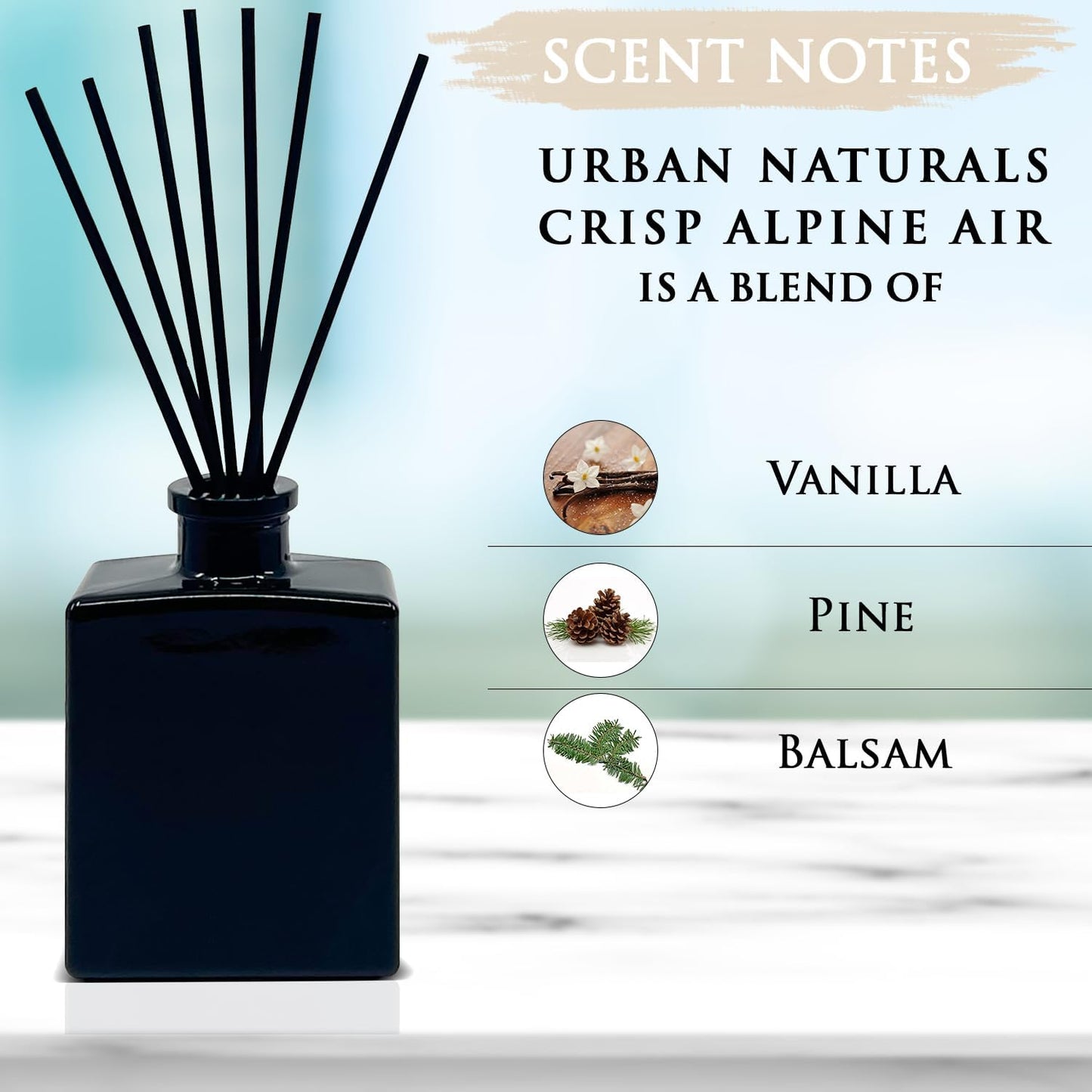 Urban Naturals Smoked Vanilla Reed Diffuser Set with Vanilla Bean, Sandalwood & Leather – 5 Ounce Sleek Black Rectangular Refillable Glass Bottle – Made in the USA