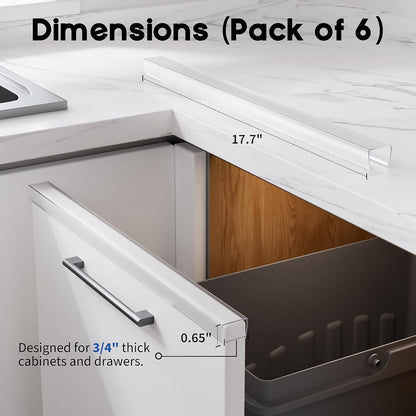 Cabinet Protector Edge Guard (Pack of 6), 17.7" Clear PVC Cabinet Edge Protectors for 3/4" Thick Kitchen Cabinets Doors – Slip-On No-Tool Sliding Installation
