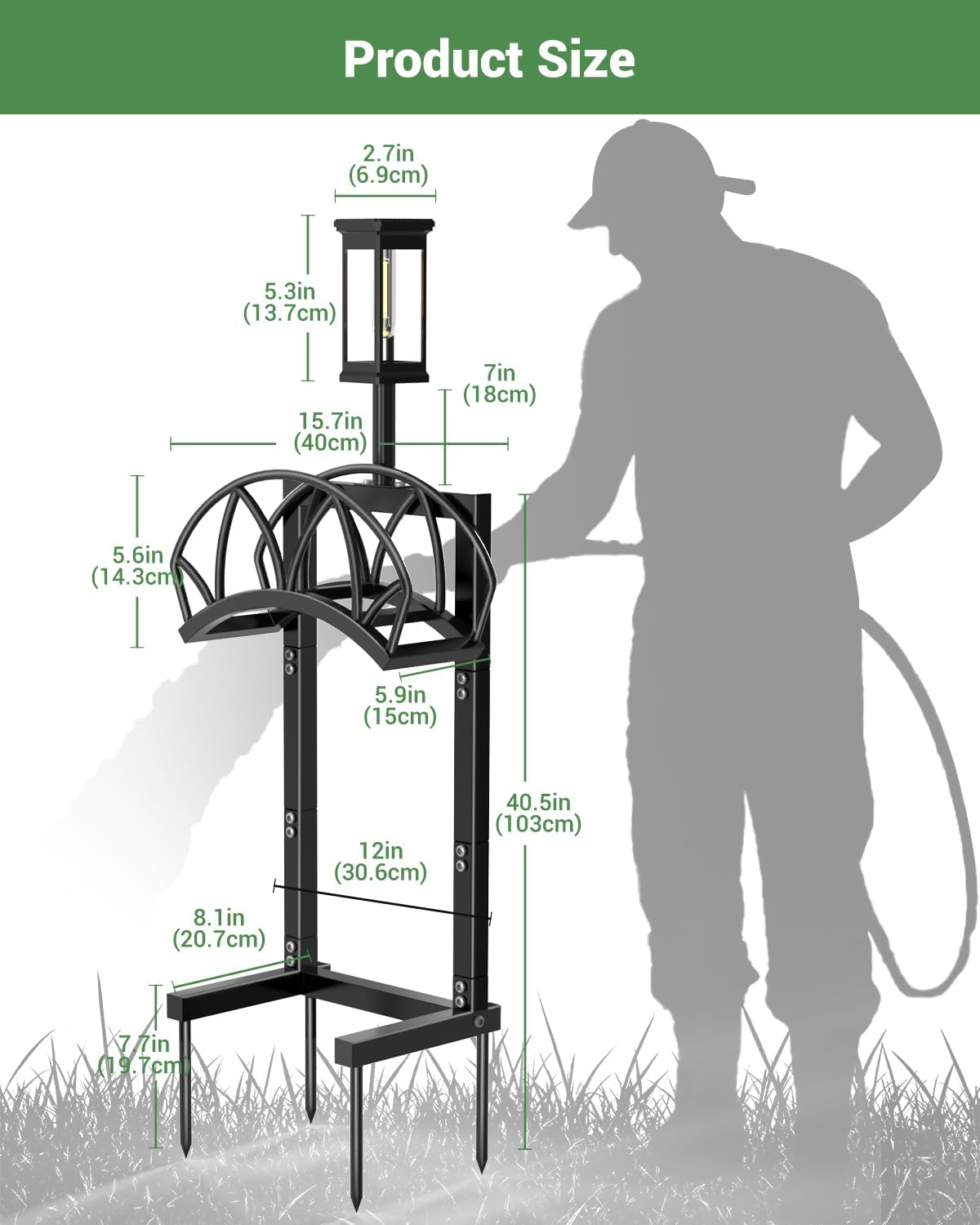 HZE Garden Hose Holder, Freestanding Water Hose Reel Stand for Outside, Heavy Duty Detachable Metal Storage Rack Holds 160 FT for Yard Lawn Farm, Black
