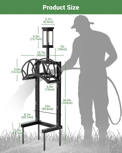 HZE Garden Hose Holder, Freestanding Water Hose Reel Stand for Outside, Heavy Duty Detachable Metal Storage Rack Holds 160 FT for Yard Lawn Farm, Black
