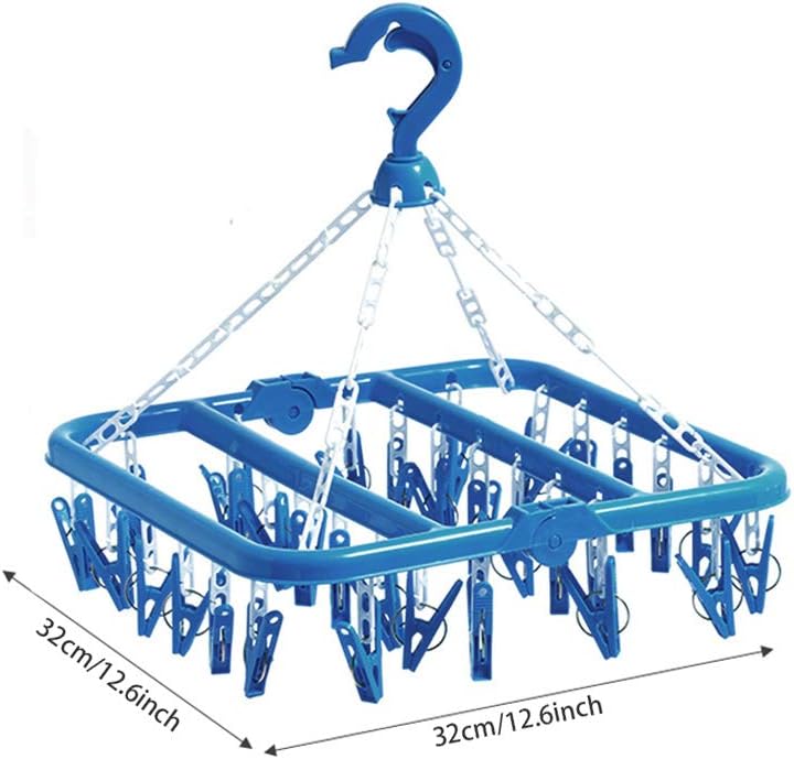 Clip and Drip Hanger Clothes Hanger Drying Rack 32 Clips (Blue)