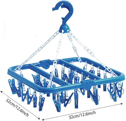 Clip and Drip Hanger Clothes Hanger Drying Rack 32 Clips (Blue)