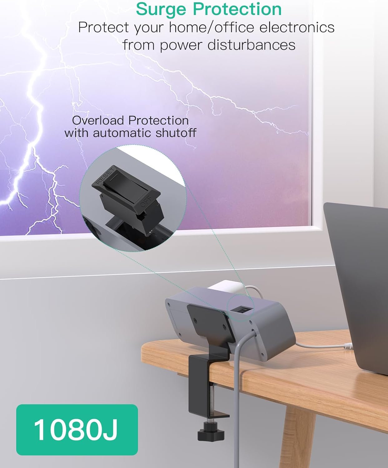 Mifaso PD30W Desk Clamp Power Strip, Surge Protector, Fast Charging Station | 4 Outlets, 4 USB (2 USB C), 5FT Extension Cord, Desk Organizer Gaming Accessories Office Essentials, Fits 1.96" Tabletop Edge
