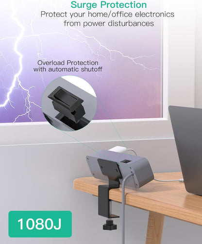 Mifaso PD30W Desk Clamp Power Strip, Surge Protector, Fast Charging Station | 4 Outlets, 4 USB (2 USB C), 5FT Extension Cord, Desk Organizer Gaming Accessories Office Essentials, Fits 1.96" Tabletop Edge