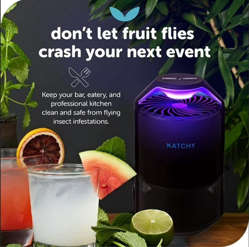 The Original Katchy Indoor Insect Trap - Fan Powered with UV Light - Fruit Fly Traps for Indoors - for Fruit Flies, Gnats, Mosquitoes, Moths (Black)