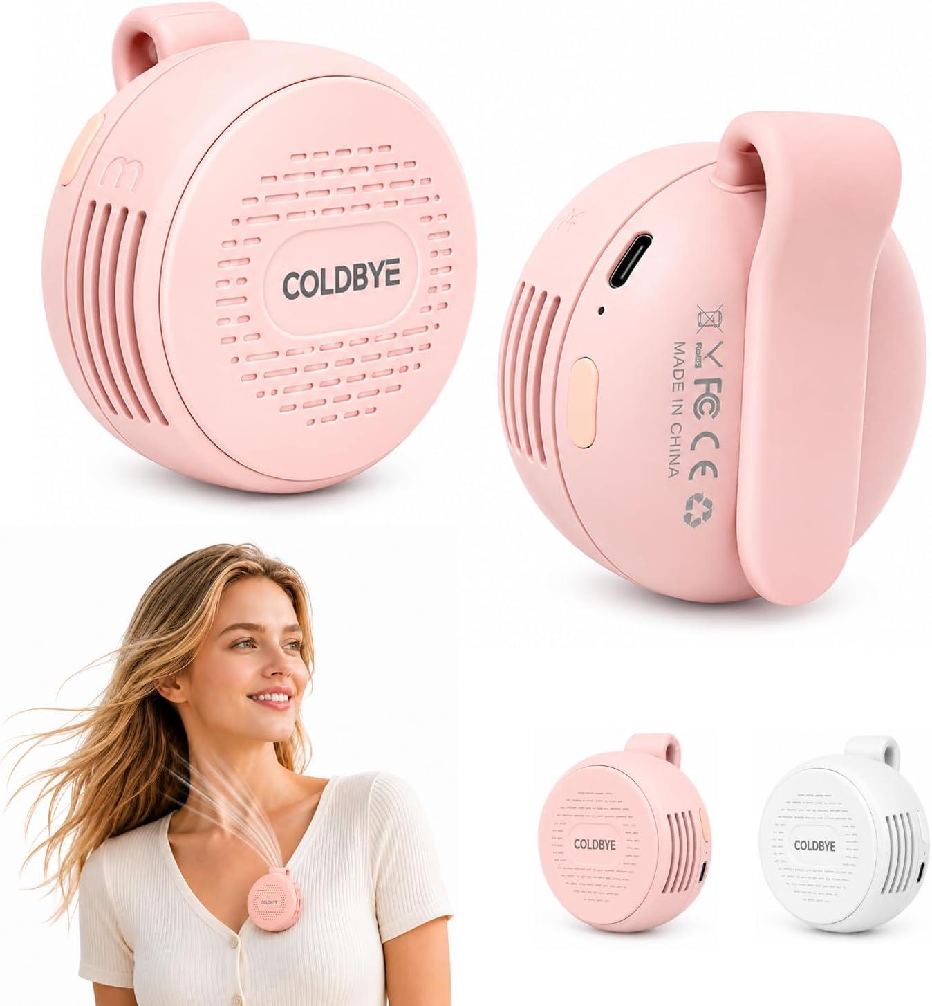 ColdBye Bladeless Shirt Clip Fan for Waist & Clothing, Wearable Personal Cooling Fan with 3 Speeds, USB-C Rechargeable Hands-Free Mini Portable Fan for Work, Travel, Camping & Outdoor Activities