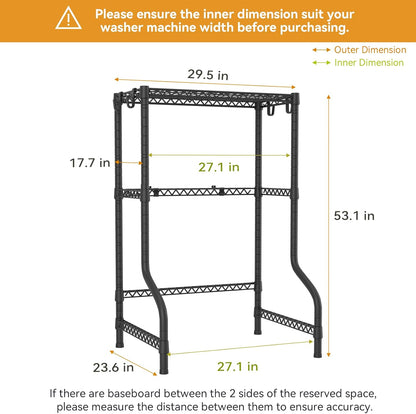 ULIFHOME U16 Upgraded Washer Dryer Stacking Rack for Narrow Laundry Room and Bathroom, Metal Over Washer and Dryer Storage Shelves for Saving Space, 29.5" W x 23.6" D x 53.1" H, Black
