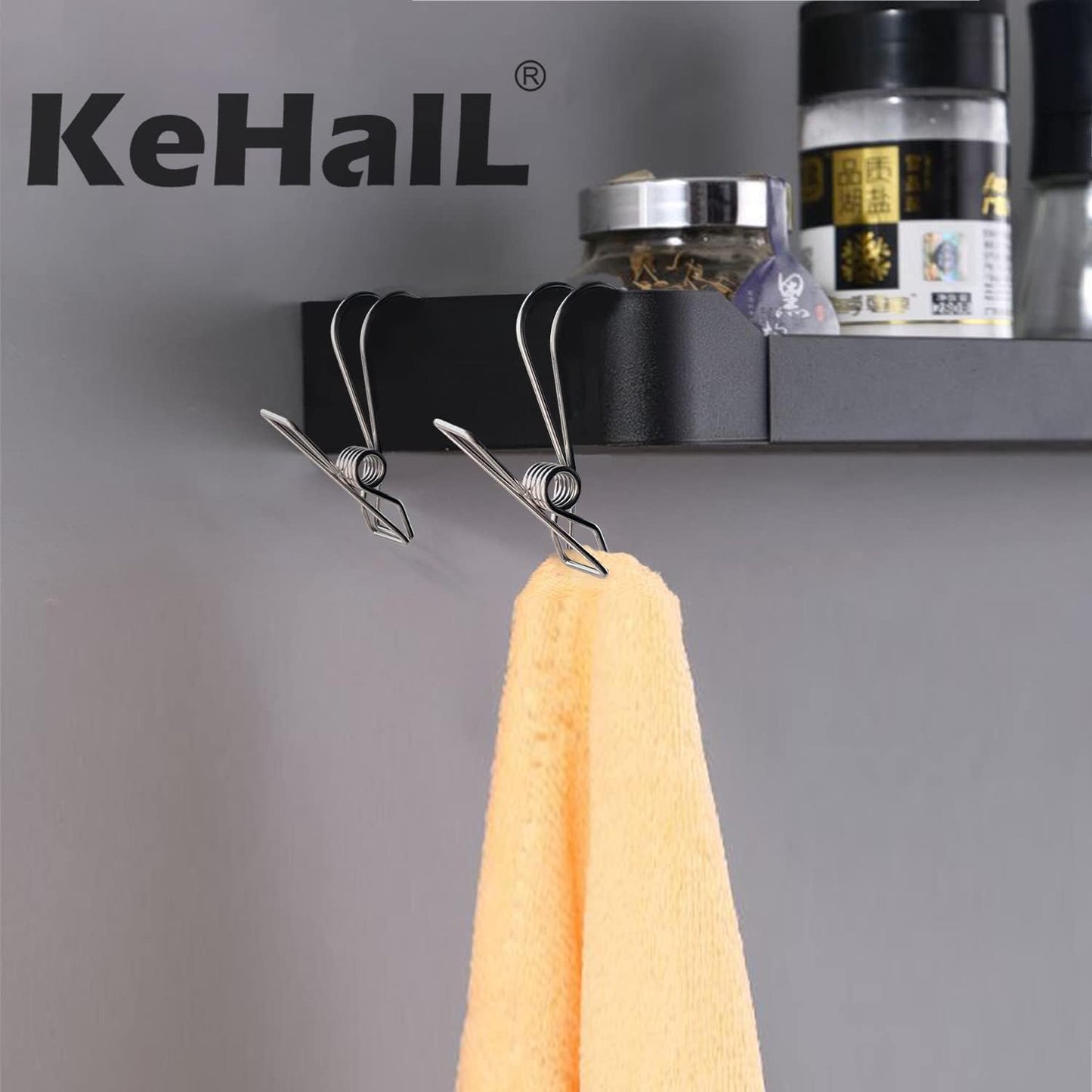 12+2 PCS 304 Stainless Steel Short Tail Hanger Clip with Hook, Durable Hanging Clips, Heavy Duty Multifunctional Hangers Use for Display Storage Items