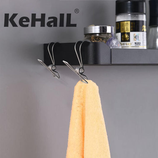 12+2 PCS 304 Stainless Steel Short Tail Hanger Clip with Hook, Durable Hanging Clips, Heavy Duty Multifunctional Hangers Use for Display Storage Items