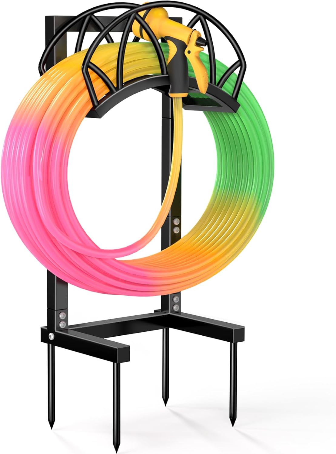 HZE Garden Hose Holder, Freestanding Water Hose Reel Stand for Outside, Heavy Duty Detachable Metal Storage Rack Holds 160 FT for Yard Lawn Farm, Black