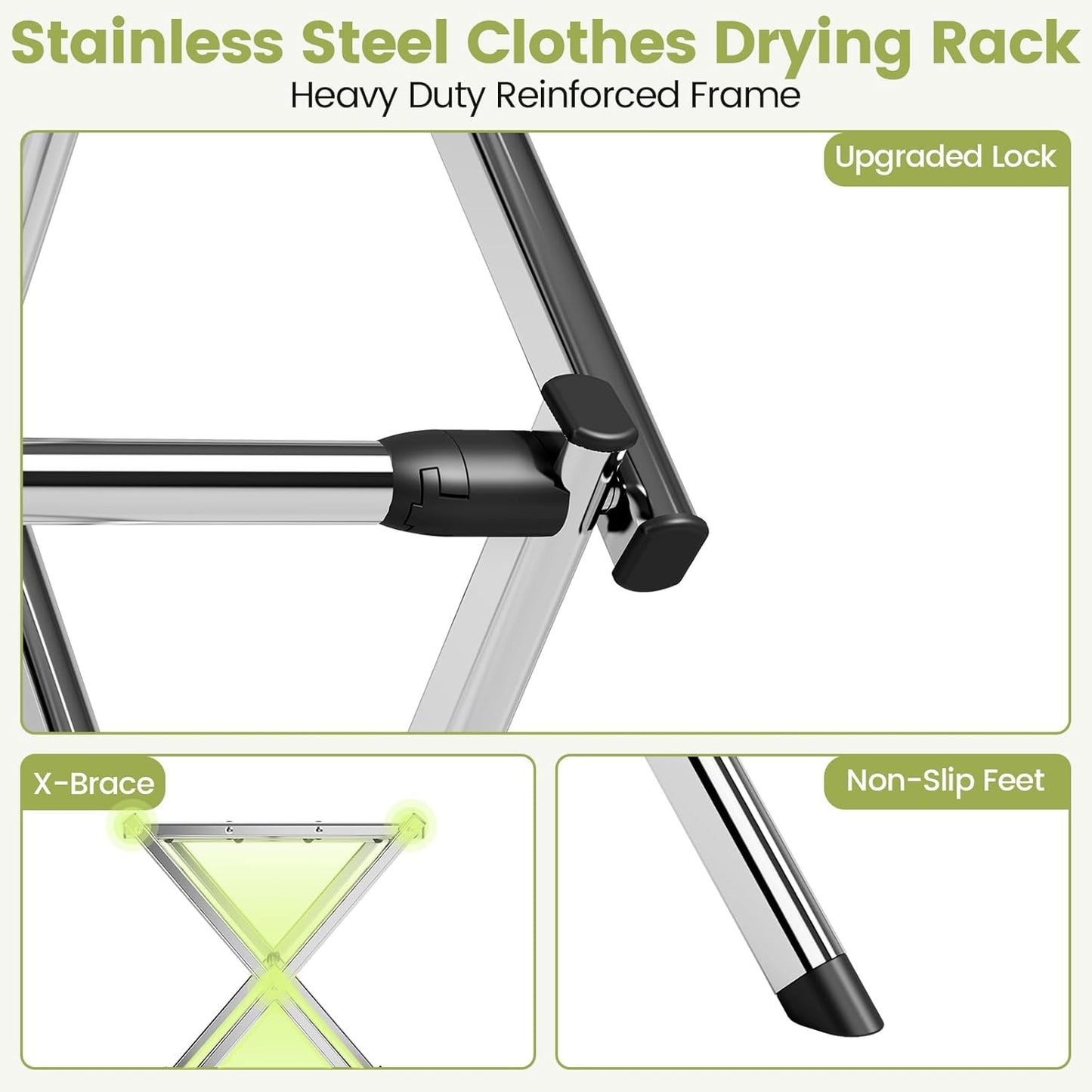 APEXCHASER Extra Large Clothes Drying Rack, Foldable & Extendable Laundry Rack with Adjustable Size (20.87"-35.43" L), Space-Saving, Rust-Resistant Frame for Indoor/Outdoor Use, White