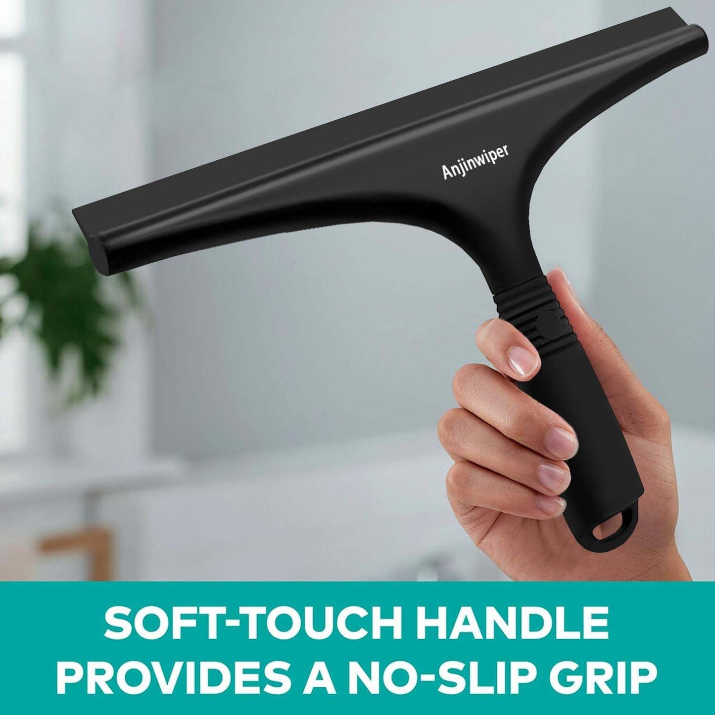 Silicone Shower Squeegee for Glass Doors with Hook, Window Squeegee for Shower Doors, Kitchen, Mirrors and Tiles, Glass Squeegee Bathroom Shower(10 inch, Gray)