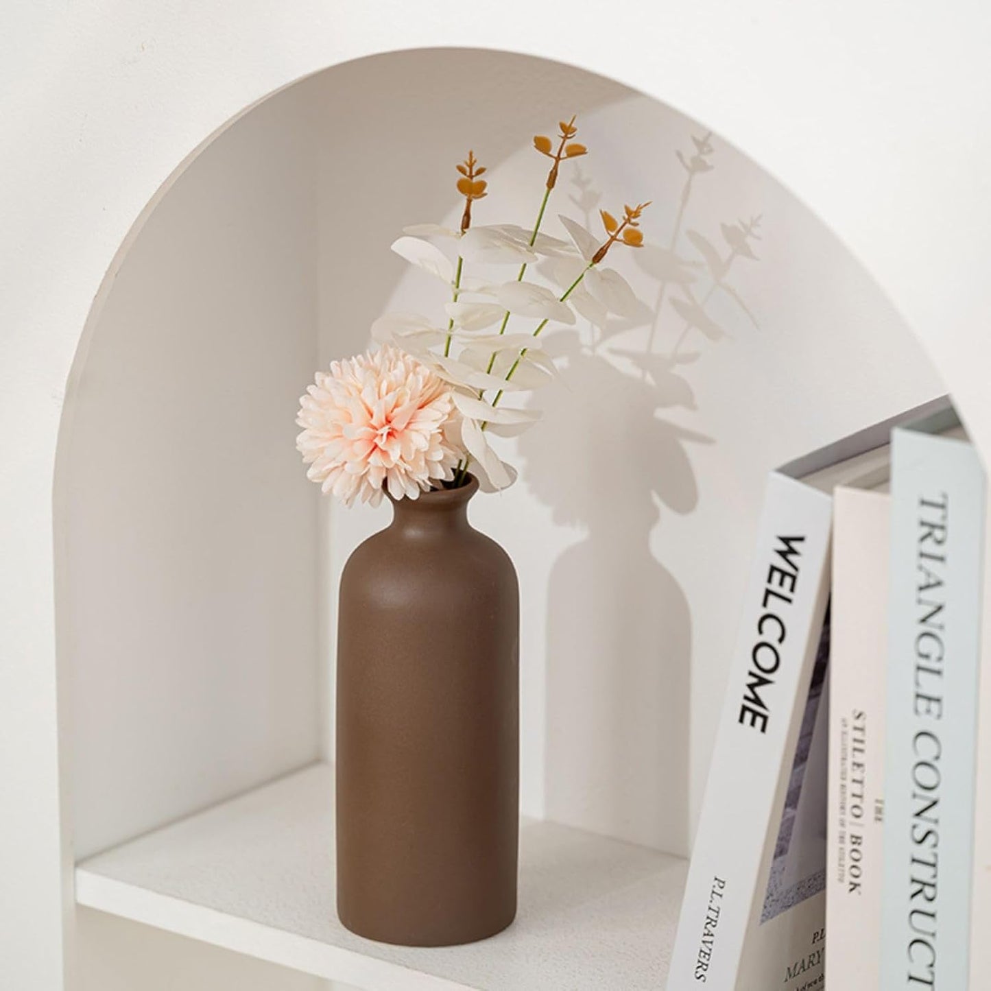 Small Ceramic Vase Set of 3, Boho Home Decor Vases for Dried Flowers,Farmhouse,Shelf,Bathroom,Centerpiece for Entryway Table Decoration Gifts