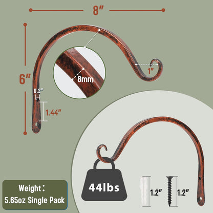 FEED GARDEN Heavy Duty Plant Hangers Outdoor Indoor, 8 Inch 2 Pack Metal Hanging Bracket Holds Up to 44 lbs, Wall Brackets for Hanging Baskets, Bird Feeders,Wind Chime& Lanterns, Black