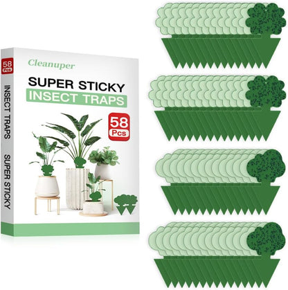 58 Pack Gnat Killer Sticky Traps for Plants - Green Fungus Gnat Sticky Trap for Indoor Houseplants, Fruit Fly, Whitefly, Aphid - Family Friendly Design, Flower/Cloud or Sunflower/Butterfly