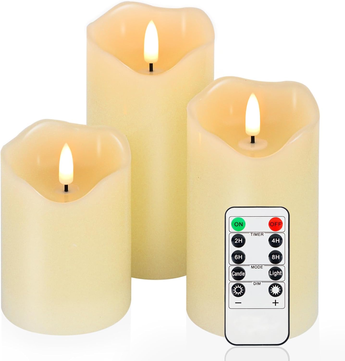 Flameless Candles Battery Operated with Remote Timer, 3D Flame Flickering, Last 500+ Hours Battery Candles, Ivory Real Wax LED Pillar Candle for Wedding Home Christmas Decorations, Set of 3