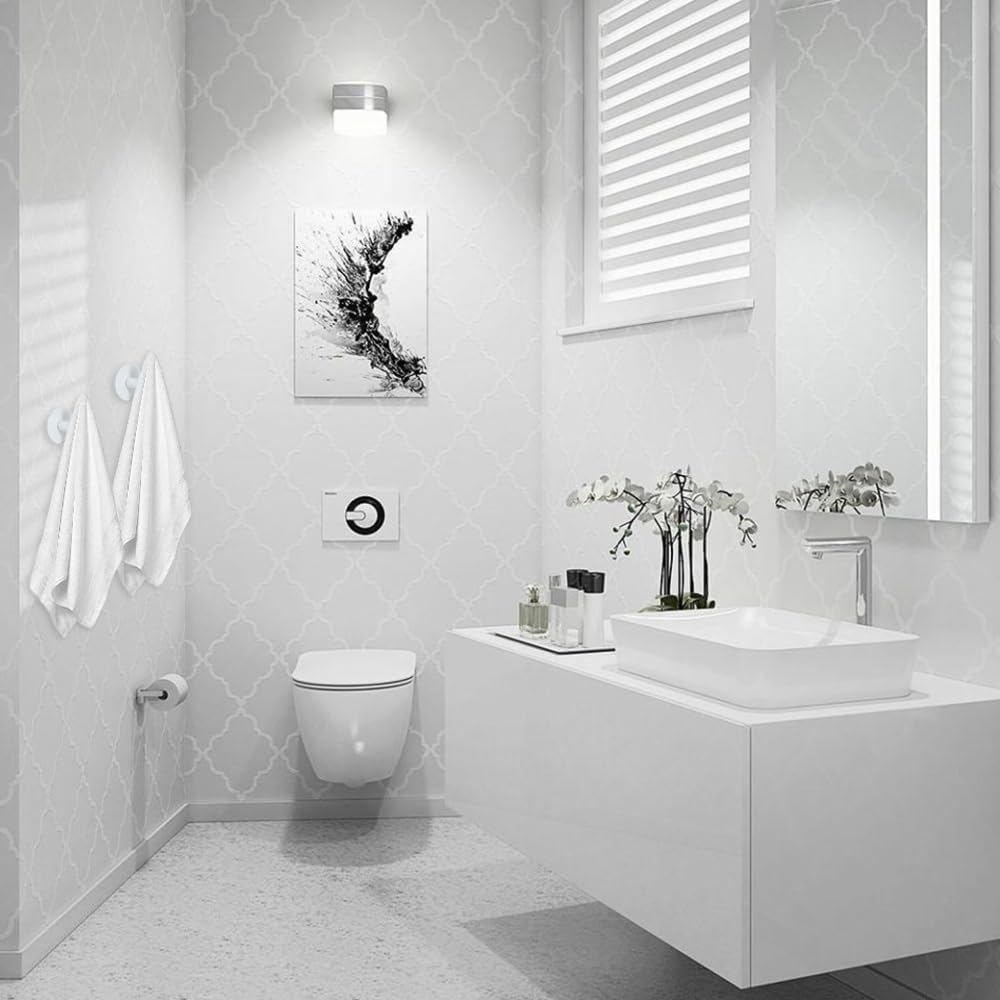 Vuzvuv Adhesive Hooks White SUS304 Stainless Steel - Self Adhesive Heavy Duty Waterproof Wall Hooks for Towel, Coat, Robe in Bathrooms Kitchen Hotel (2-Pack)