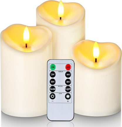 Homemory Black Flameless Candles, Halloween Candles Battery Operated with Remote and Timer, Flickering LED Pillar Candle for Theme Party, Holiday Decor, Set of 3