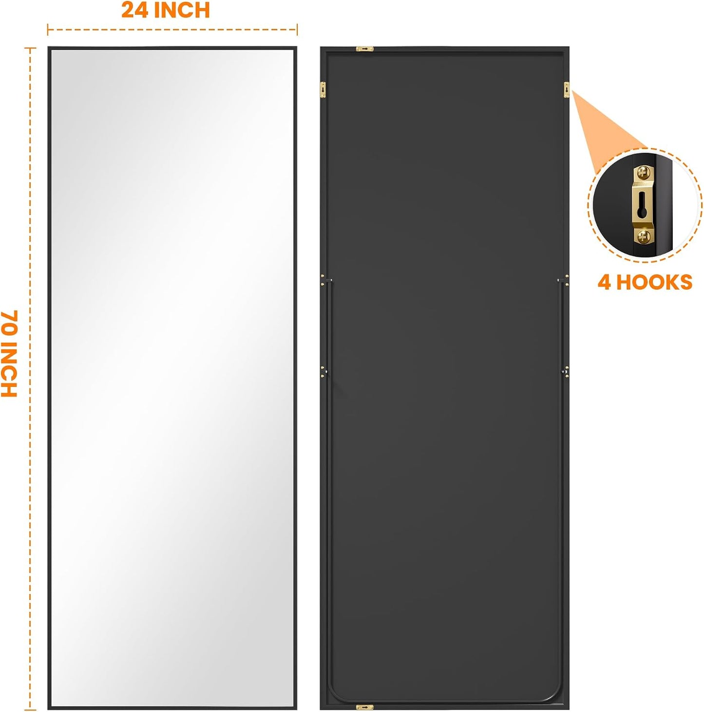 TRAHOME Full Length Floor Mirror 56"x15", Standing Mirror with Aluminum Frame, Large Body Mirror for Bedroom, Living Room and Bathroom, Black