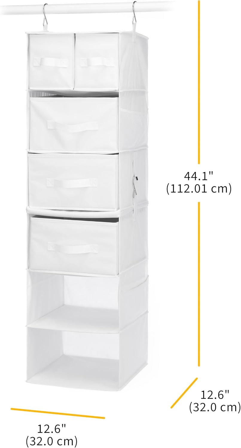 Whitmor 5 Section Closet Organizer - Hanging Shelves with Sturdy Metal Frame