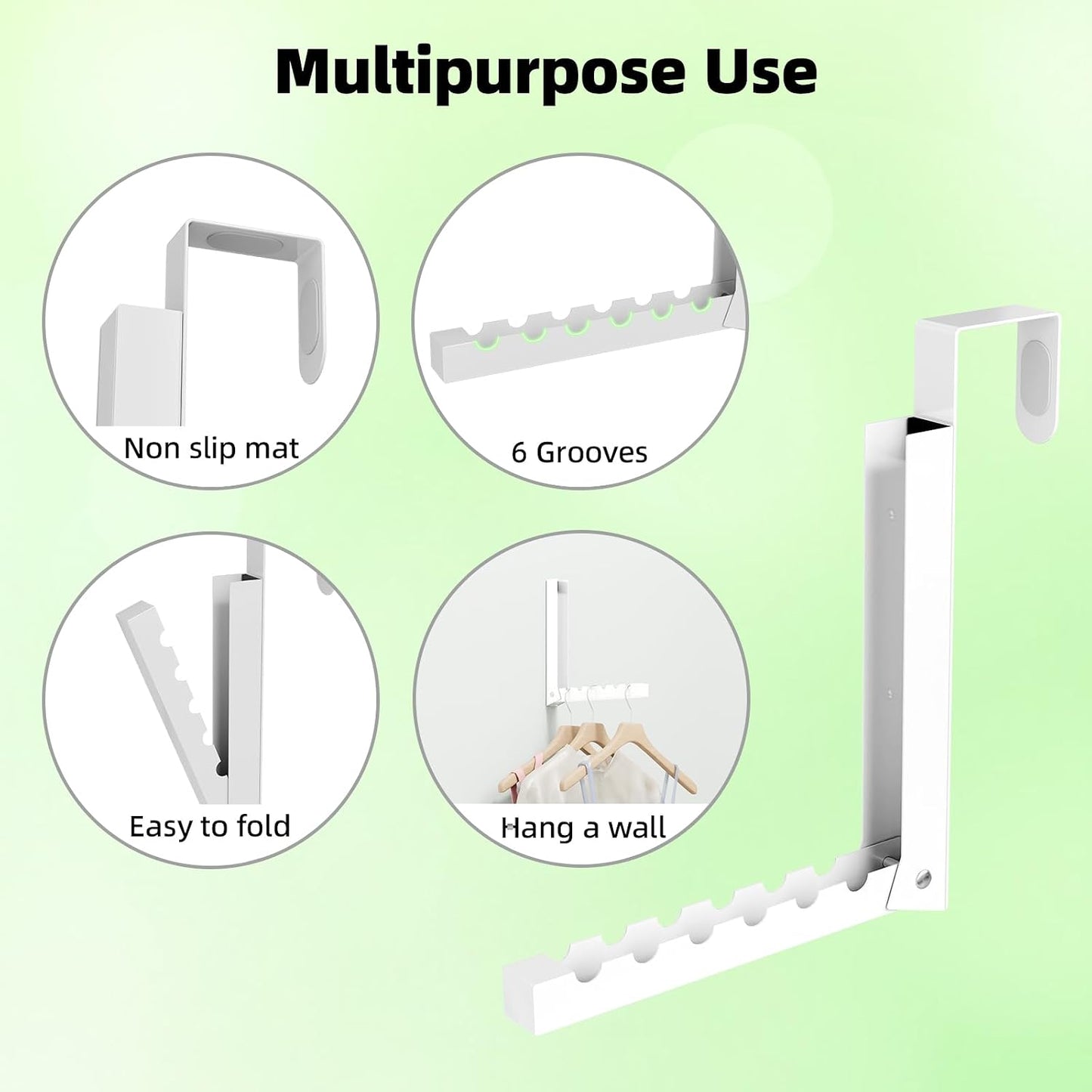 2 Pack Over The Door Hanger Folding Clothes Drying Rack, Folding Hanging Coat Rack for Indoor Laundry Room Compact Small Space Foldable Portable Clothing Hanger Hook Collapsible (Wihte-2(Upgraded))