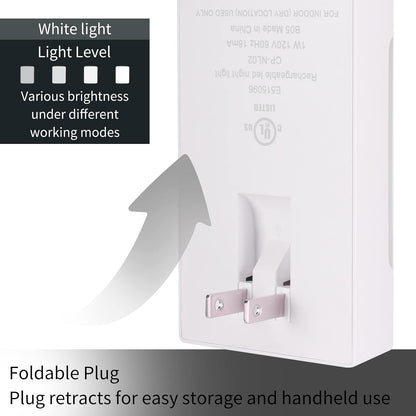 4-in-1 LED Night Light Emergency Backup Light, Motion Sensor, Dusk-to-Dawn Sensor, Rechargeable Battery Operated 5000K Daylight White, LED Flash Light for Home, Power Failure, Hurricane