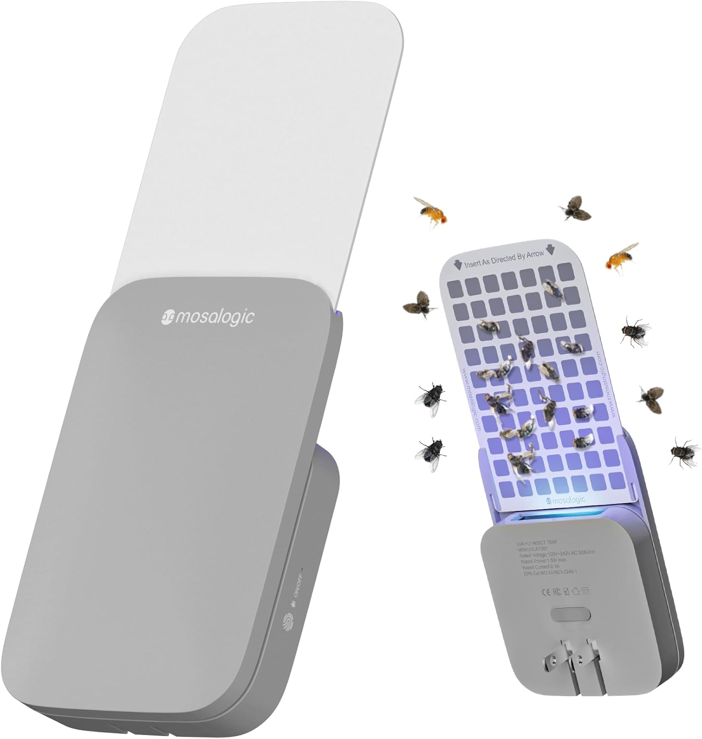 Mosalogic Fruit Fly Traps for House Use Gnat Trap Flying Insect Trapper Plug-in Mosquito Killer Indoor Gnat Moth Catcher Fly Tapper with Night Light UV Attractant Catcher for Home Office White-1PACK