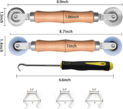 BAYTORY Upgrade Window Screen Repair Kit, Steel/Nylon Roller Tool with Bearing | Spline Removal Hook and 12Pcs Screen Clips Replacement for Installing Door Mesh Screens